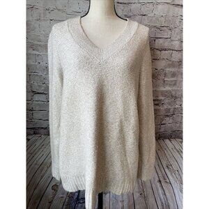 J  Jill Womens V-Neck Textured Knit‎ Sweater Beige Long Sleeve Sz M Cozy Winter